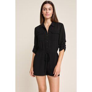 Naked Zebra Black  Button-Front Romper Long Sleeves  s Small Womes